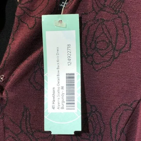 41 Hawthorn Aiyanna Dress M Burgundy Scallop Neck Bow Back Fit Flare Cocktail - Picture 12 of 12